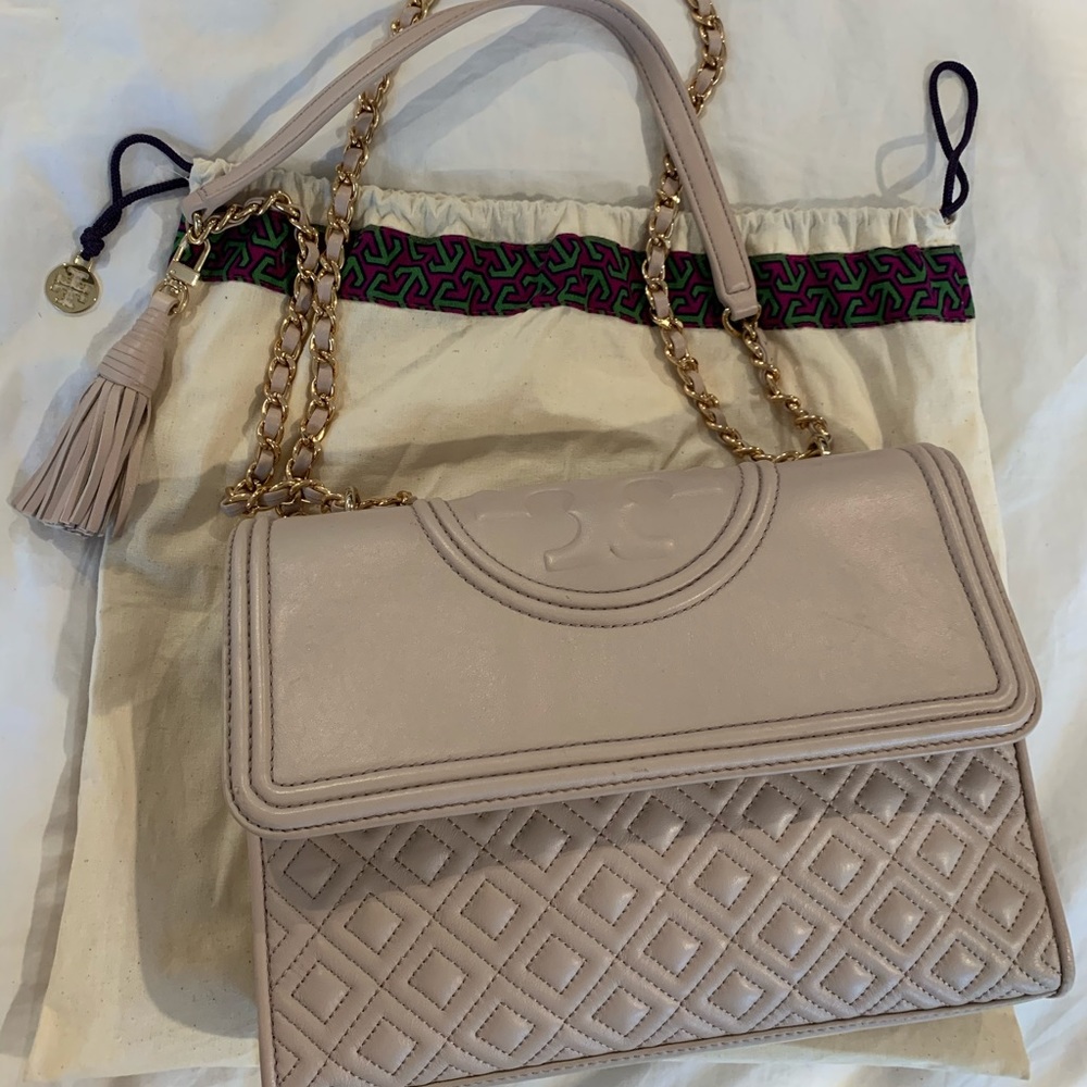 Blush Tory Burch Fleming Leather Shoulder Bag